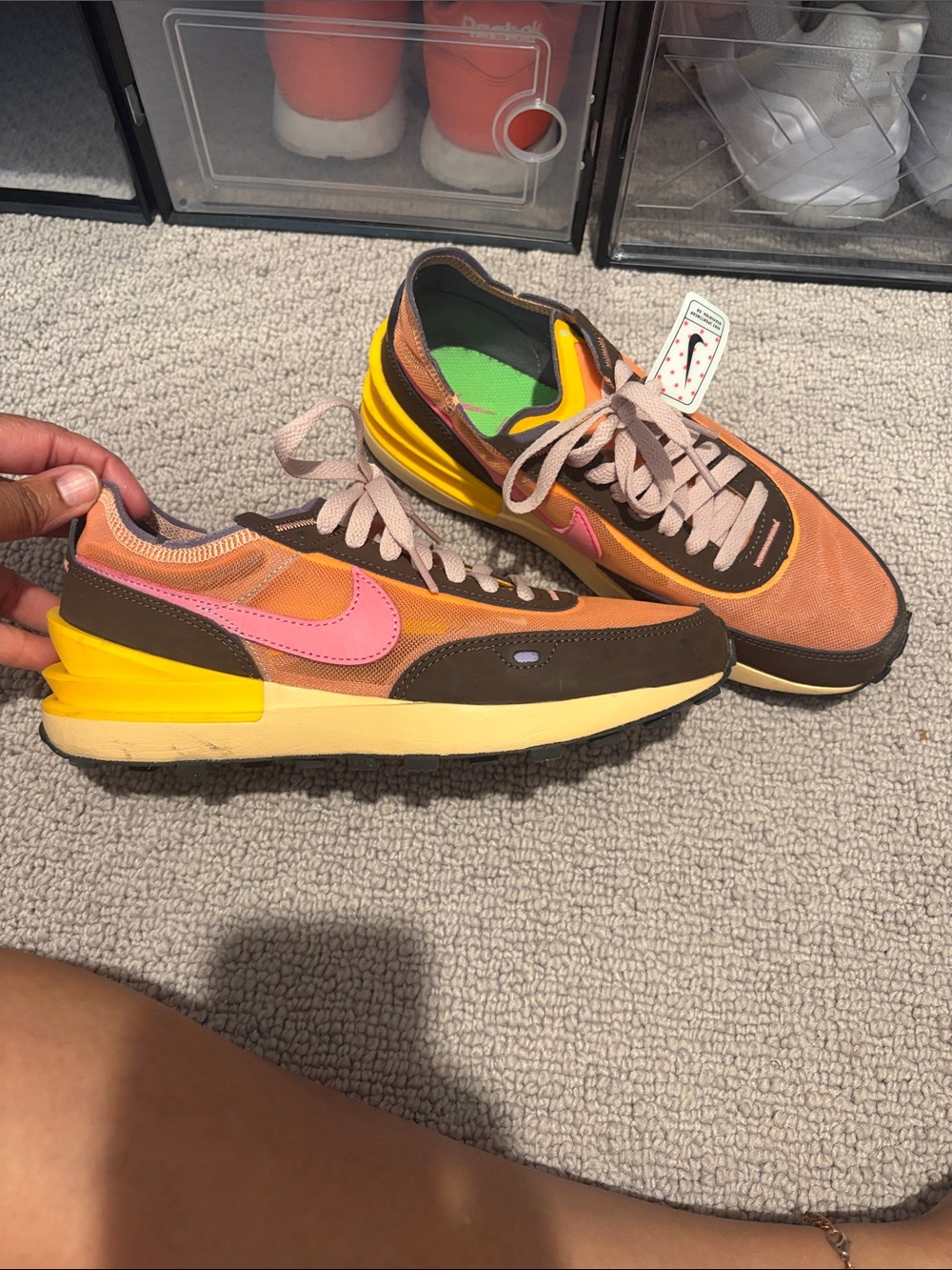 Nike layered retro runner in pink, orange, brown & yellow